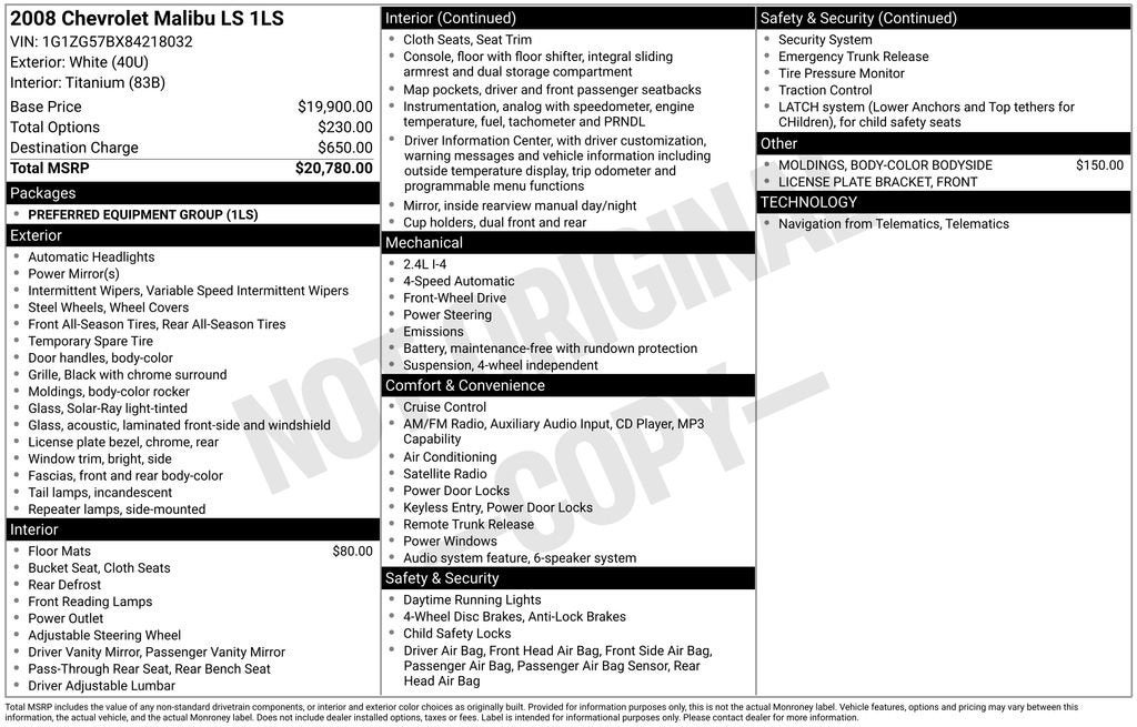2008 Chevrolet Malibu LS w/1LS