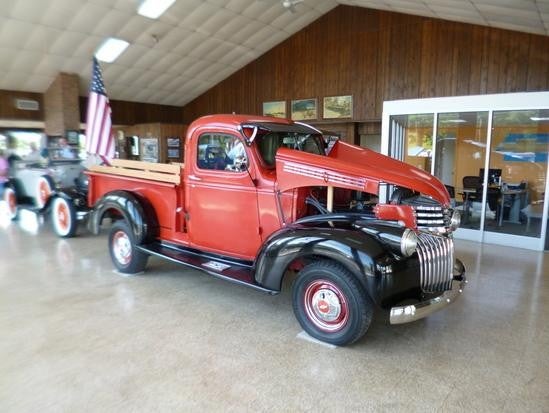 Red and black 1946 Chevy Truck owned by Charles Losh of Olathe, KS