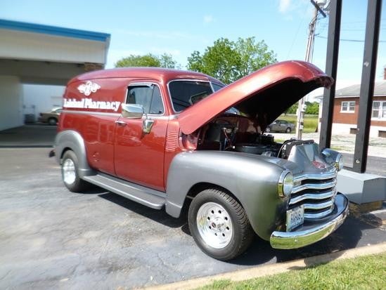 1948 two toned Chevy owned by LakeLand Pharmacy