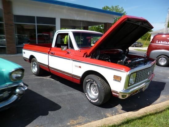 Red and white 1971 Chevy C10 owned by John Wilson of West Plains