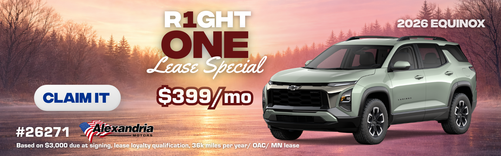 Lease the 2026 Equinox for only $399/mo in Alexandria, MN